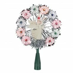 Northlight 7.5" Pre-Lit Silver Tinsel Wreath With Angel Christmas Tree Topper - Multi Lights