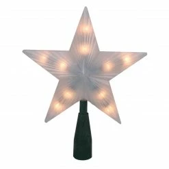 Northlight 7" Lighted White Frosted 5-Point Star Christmas Tree Topper - Clear Lights