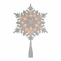 Northlight 10" Lighted White Frosted Stacked Snowflake Christmas Tree Topper - Clear Lights