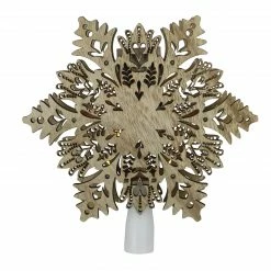 Northlight 8.5" Lighted Brown Wooden Snowflake Christmas Tree Topper - Clear Lights