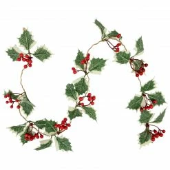 Northlight 3.25' Pre-Lit Holly And Berry Christmas Garland, Warm White LED Lights