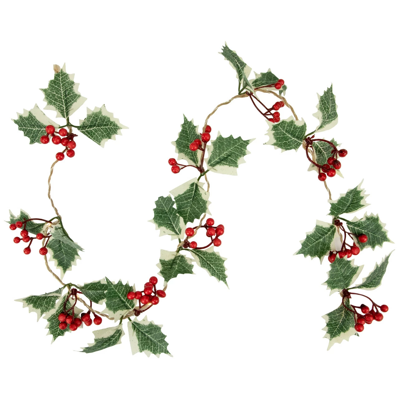Northlight 3.25' Pre-Lit Holly And Berry Christmas Garland, Warm White LED Lights 1 Northlight 3.25' Pre-Lit Holly And Berry Christmas Garland, Warm White LED Lights