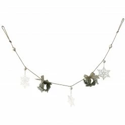 Northlight 4.75" Snowflake And Frosted Pine Christmas Garland With Wooden Beads - Unlit