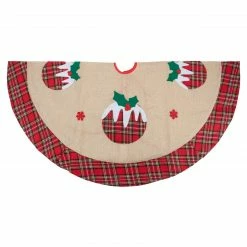 Northlight 48" Burlap Plaid Tree Skirt With Christmas Puddings