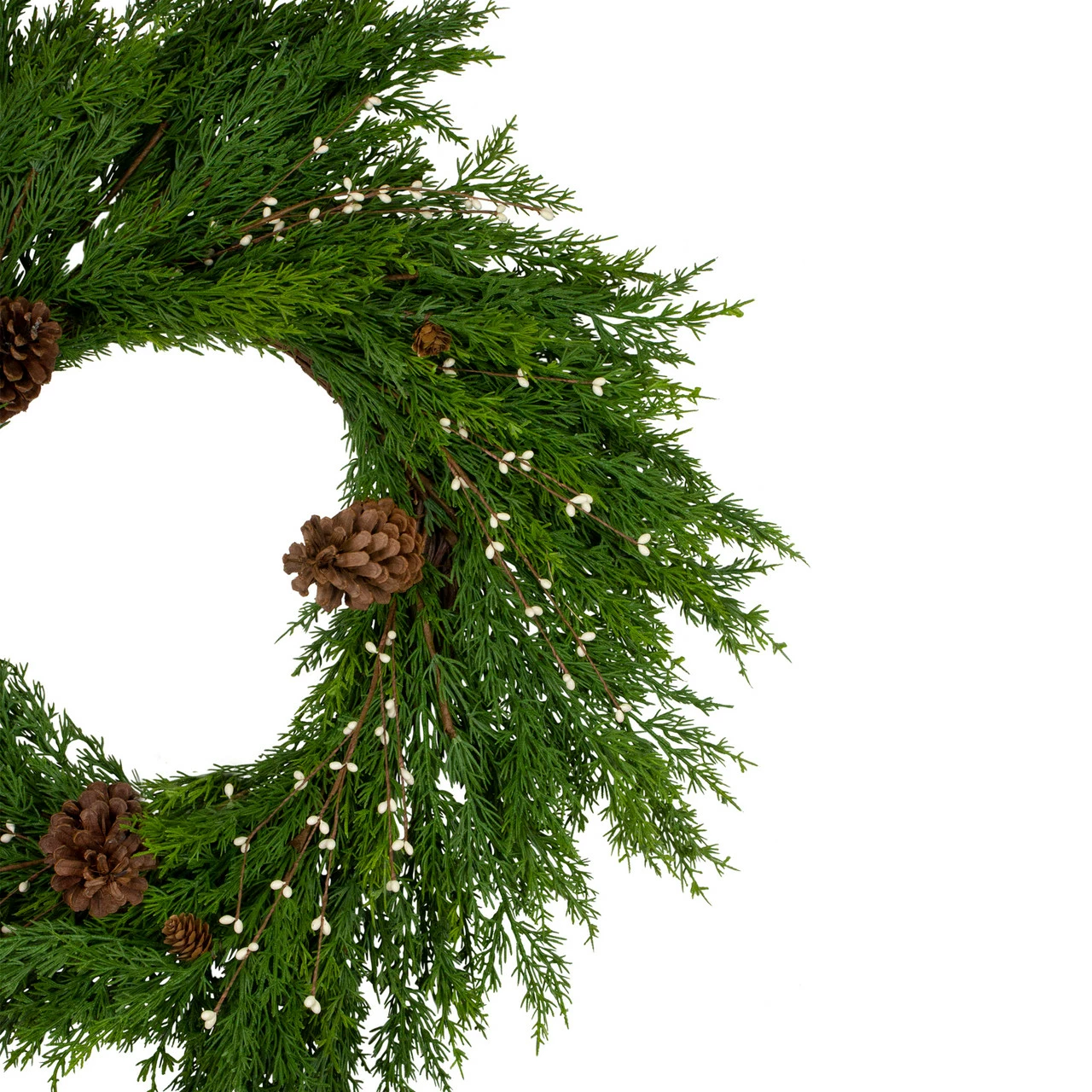 Northlight 32" Realistic Cedar With Pine Cones And White Berries Artificial Christmas Wreath - Unlit 3 Northlight 32" Realistic Cedar With Pine Cones And White Berries Artificial Christmas Wreath - Unlit - Image 3
