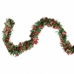 Northlight 50' X 4" Shiny Green And Red Wide Cut Tinsel Christmas Garland - Unlit