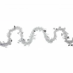 Northlight 50' X 2" White And Silver Christmas Tinsel Garland With Snowflakes - Unlit