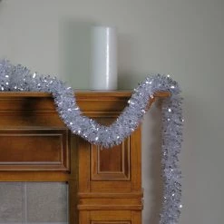 Northlight 12' X 3" Shiny Silver And Snowblush Wide Cut Tinsel Christmas Garland - Unlit -Wreaths & Garland shop northlight k15320 3 33097.1589798050