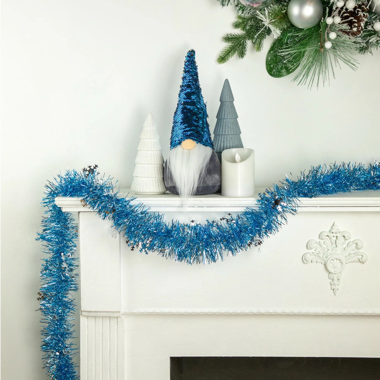 Northlight 12' X 3" Sky Blue And Silver Snowflakes Christmas Tinsel Garland - Unlit 5 Northlight 12' X 3" Sky Blue And Silver Snowflakes Christmas Tinsel Garland - Unlit - Image 5