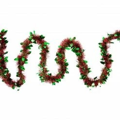Northlight 12' X 4" Shiny Red And Green Christmas Tinsel Garland With Holly Leaves - Unlit