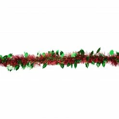 Northlight 12' X 4" Shiny Red And Green Christmas Tinsel Garland With Holly Leaves - Unlit -Wreaths & Garland shop northlight k15323 2updare 27044.1665783359