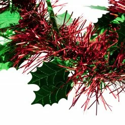 Northlight 12' X 4" Shiny Red And Green Christmas Tinsel Garland With Holly Leaves - Unlit -Wreaths & Garland shop northlight k15323 4update 55838.1665783359