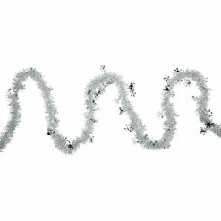 Northlight 12' X 3" White Iridescent And Silver Snowflakes Christmas Tinsel Garland - Unlit