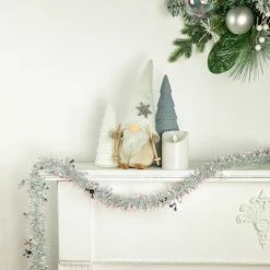 Northlight 12' X 3" White Iridescent And Silver Snowflakes Christmas Tinsel Garland - Unlit -Wreaths & Garland shop northlight k15324 styled 64529.1666900374