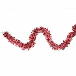 Northlight 12' X 4" Shiny Red And Snowblush Wide Cut Tinsel Christmas Garland - Unlit