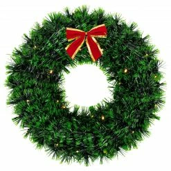 Northlight 17-Inch Pre-Lit Green Tinsel Artificial Christmas Wreath With Bow - Clear LED Lights