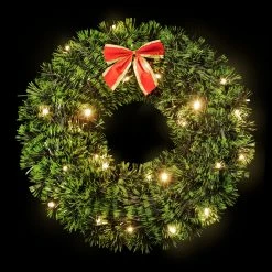Northlight 17-Inch Pre-Lit Green Tinsel Artificial Christmas Wreath With Bow - Clear LED Lights -Wreaths & Garland shop northlight k90903 on20black 36624.1665696786