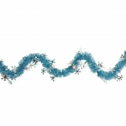 Northlight 50' X 2" Turquoise Blue And Silver Christmas Tinsel Garland With Snowflakes - Unlit