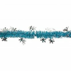 Northlight 50' X 2" Turquoise Blue And Silver Christmas Tinsel Garland With Snowflakes - Unlit -Wreaths & Garland shop northlight k94049 2turq 19719.1665173692