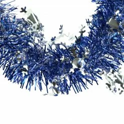 Northlight 50' X 2" Royal Blue And Silver Christmas Tinsel Garland With Snowflakes - Unlit -Wreaths & Garland shop northlight k94049 4 31641.1665783354