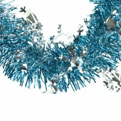 Northlight 50' X 2" Turquoise Blue And Silver Christmas Tinsel Garland With Snowflakes - Unlit -Wreaths & Garland shop northlight k94049 4turq 43920.1665783354