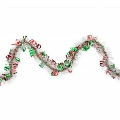 Northlight 50' X 2.5" White, Red And Green Christmas HO HO HO Wrapped Tinsel Garland - Unlit