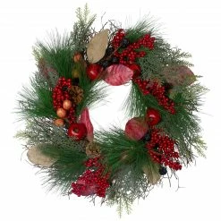 Northlight Autumn Harvest Pine, Berry And Pomegranate Wreath, 24 Inch, Unlit