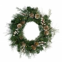 Northlight Pre-Lit Champagne Gold Pine Cone And Berry Mixed Pine Wreath - 22-Inch, Clear Lights