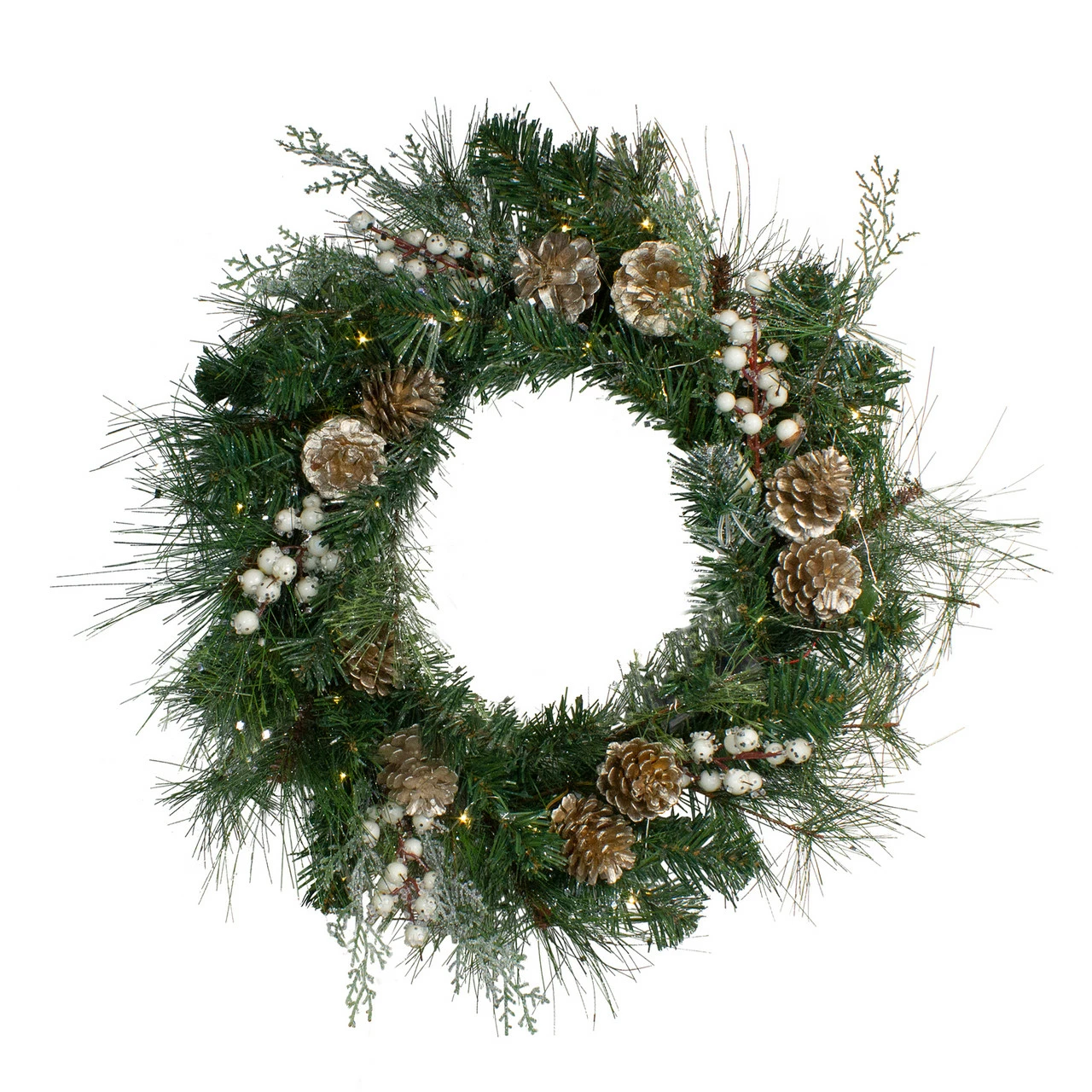 Northlight Pre-Lit Champagne Gold Pine Cone And Berry Mixed Pine Wreath - 22-Inch, Clear Lights 1 Northlight Pre-Lit Champagne Gold Pine Cone And Berry Mixed Pine Wreath - 22-Inch, Clear Lights
