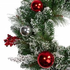 Northlight Flocked Mixed Pine With Ornaments And Berries Artificial Christmas Wreath, 24-Inch, Unlit -Wreaths & Garland shop northlight kji28187 1 82481.1665610428
