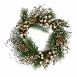 Northlight Acorn And Pine Cone Flocked Pine Needle Artificial Christmas Wreath - 22-Inch, Unlit