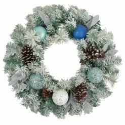 Northlight Flocked Pine With Blue And Silver Ornaments Artificial Christmas Wreath, 24-Inch, Unlit