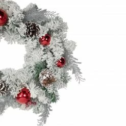Northlight Flocked Pine With Red Ornaments Artificial Christmas Wreath, 24-Inch, Unlit -Wreaths & Garland shop northlight kji 85778 2 updated2022 52256.1665610746