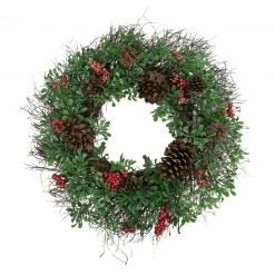 Northlight Glittered Pine Cone And Red Berry Artificial Christmas Wreath, 24-Inch, Unlit
