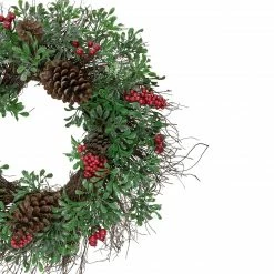 Northlight Glittered Pine Cone And Red Berry Artificial Christmas Wreath, 24-Inch, Unlit -Wreaths & Garland shop northlight kji r5093msir 2 updated2022 81456.1662575219