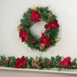 Northlight 6' X 10" Pine And Poinsettias Artificial Christmas Garland - Unlit -Wreaths & Garland shop northlight kjit9968 4 73655.1652289115