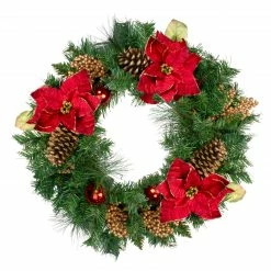 Northlight Green Pine And Poinsettias Artificial Christmas Wreath - 24-Inch, Unlit
