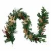 Northlight 6' X 10" Burlap Poinsettia, Moss Ball, Mixed Pine And Berries Christmas Garland - Unlit