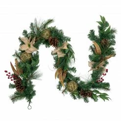 Northlight 6' X 10" Burlap Poinsettia, Moss Ball, Mixed Pine And Berries Christmas Garland - Unlit