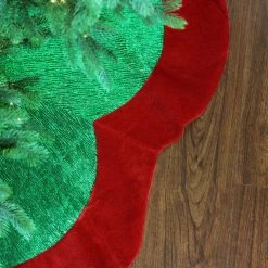 Northlight 60" Metallic Green And Red Trim Scalloped Edge Christmas Tree Skirt 5 Northlight 60" Metallic Green And Red Trim Scalloped Edge Christmas Tree Skirt -Wreaths & Garland shop northlight l00052 3 65765.1599786792