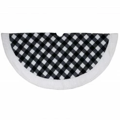 Northlight 48" Black And White Buffalo Plaid Christmas Tree Skirt With Sherpa Trim