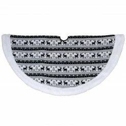 Northlight 48" Black And White Knitted Reindeer Lodge Round Christmas Tree Skirt