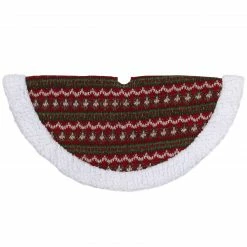 Northlight 20" Red And Green Lodge Knitted Mini Christmas Tree Skirt With Sherpa Trim
