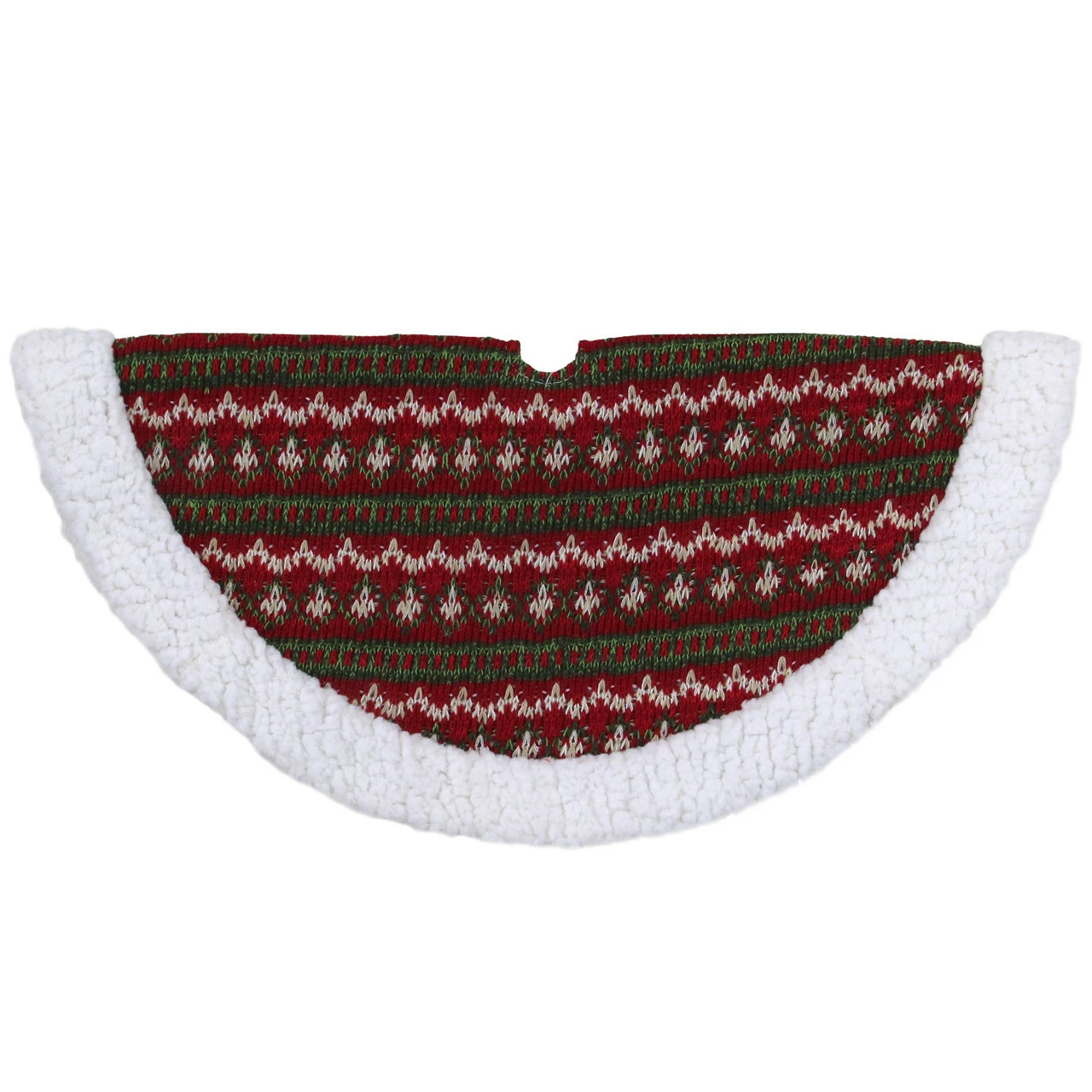Northlight 20" Red And Green Lodge Knitted Mini Christmas Tree Skirt With Sherpa Trim 1 Northlight 20" Red And Green Lodge Knitted Mini Christmas Tree Skirt With Sherpa Trim