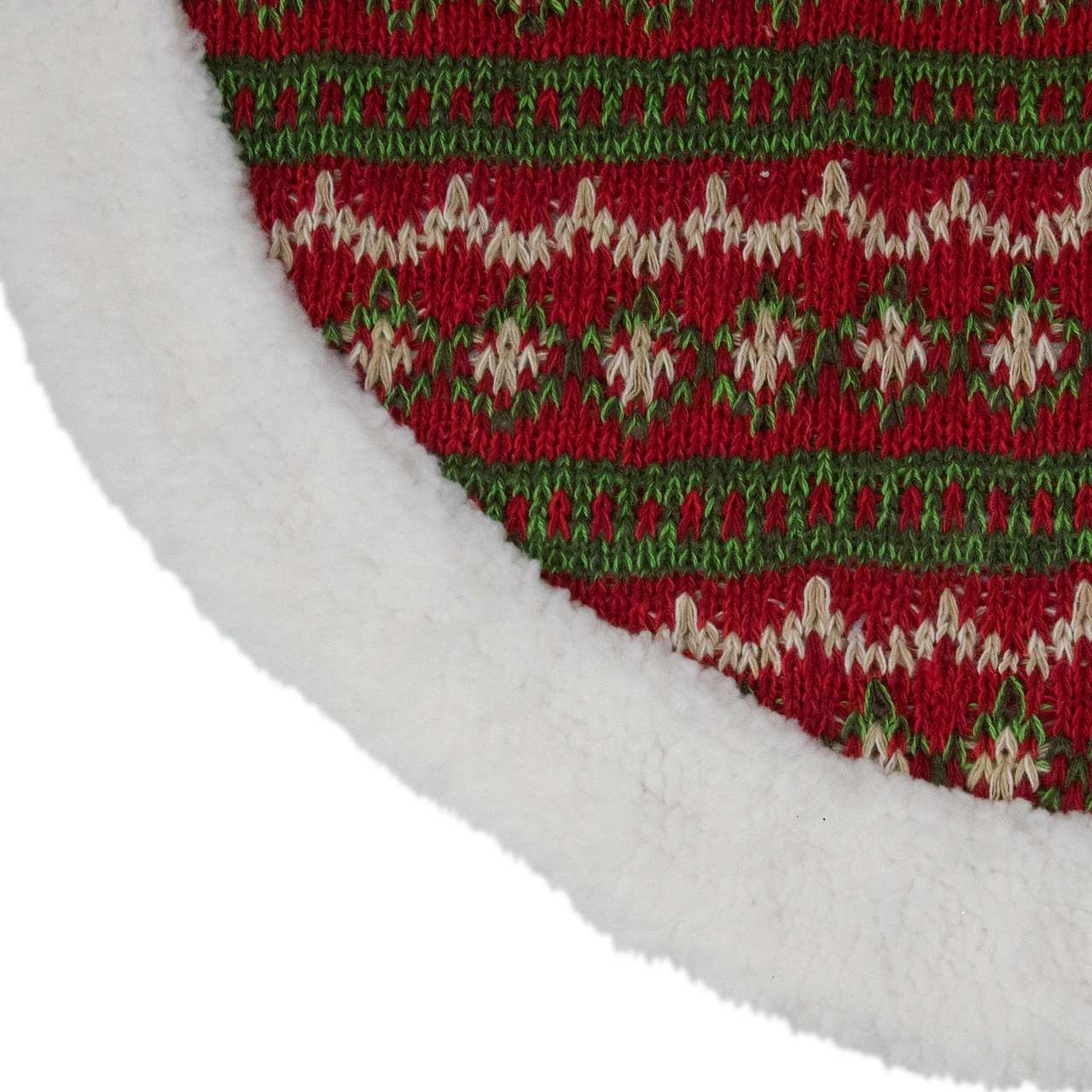 Northlight 20" Red And Green Lodge Knitted Mini Christmas Tree Skirt With Sherpa Trim 2 Northlight 20" Red And Green Lodge Knitted Mini Christmas Tree Skirt With Sherpa Trim - Image 2