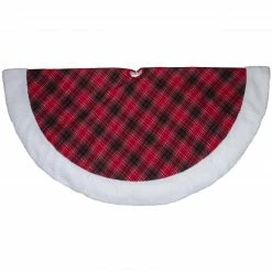 Northlight 60" Red And Green Plaid Christmas Tree Skirt With White Sherpa Trim