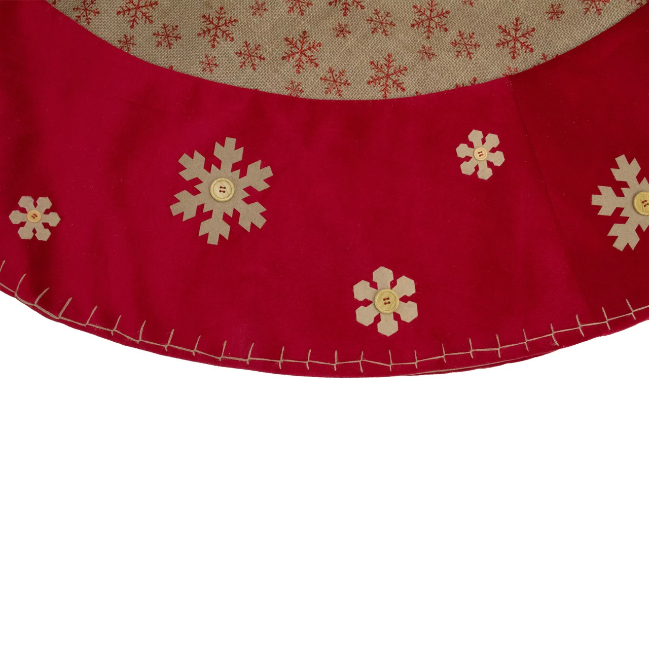 Northlight 60" Burlap Glittered Snowflake Rustic Christmas Tree Skirt With Red Velvet Trim 3 Northlight 60" Burlap Glittered Snowflake Rustic Christmas Tree Skirt With Red Velvet Trim - Image 3