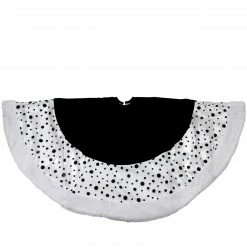 Northlight 48" Black And White Glittered Polka Dot Christmas Tree Skirt With Faux Fur Trim