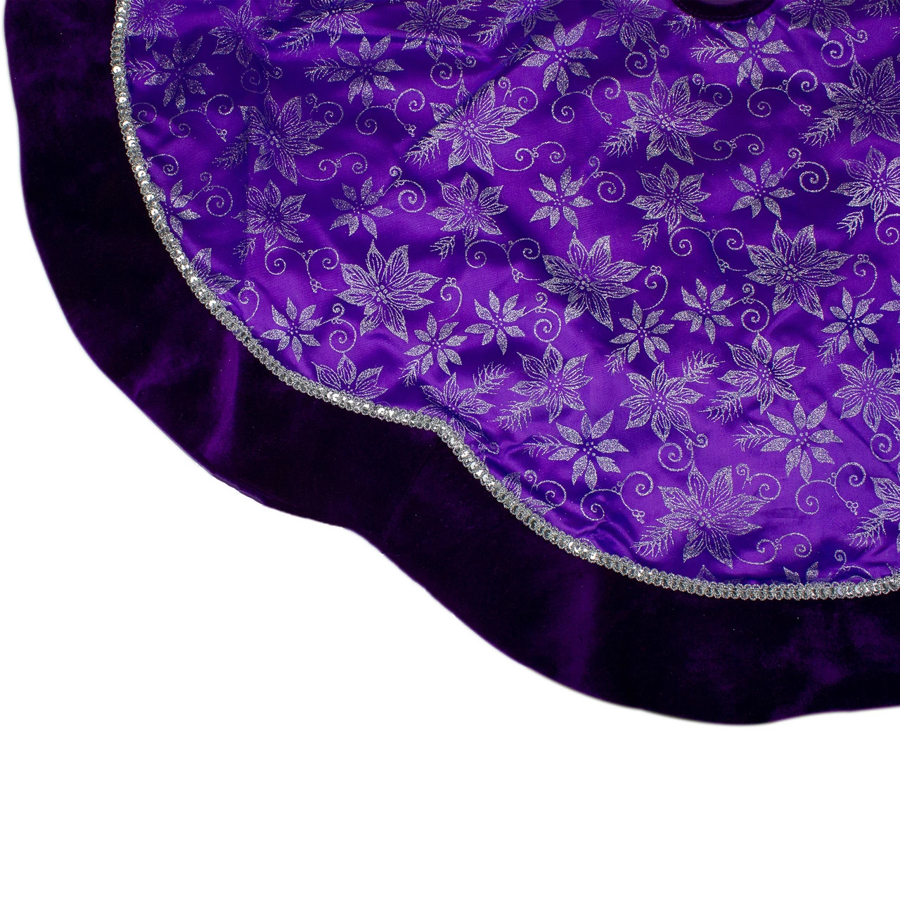 Northlight 48" Purple And Silver Glittered Floral Christmas Tree Skirt 3 Northlight 48" Purple And Silver Glittered Floral Christmas Tree Skirt - Image 3