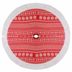 Northlight 48" Red And White Knitted Snowflake Christmas Tree Skirt With Faux Fur Trim